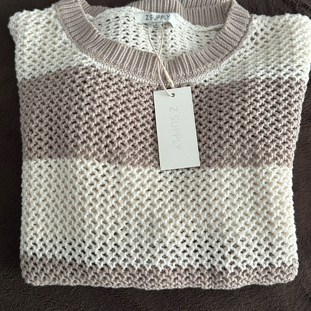 Z Supply Women's Knit Sweater in Cream and Tan